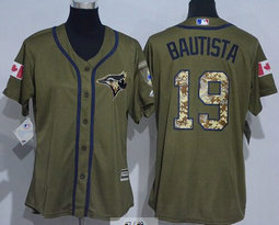 Women's Toronto Blue Jays #19 Jose Bautista Green Salute To Service Stitched MLB Jersey
