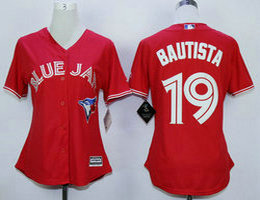Women's Toronto Blue Jays #19 Jose Bautista Red New Majestic Authentic Stitched MLB Jersey