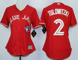 Women's Toronto Blue Jays #2 Troy Tulowitzki Red Canada Day New Majestic Authentic Stitched MLB Jersey