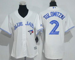 Women's Toronto Blue Jays #2 Troy Tulowitzki White New Majestic Authentic Stitched MLB Jersey