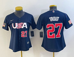Women's USA Team #27 Mike Trout Blue Red #27 front 2023 World Baseball Classic Authentic Stitched Jersey