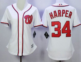 Women's Washington Nationals #34 Bryce Harper White Fashion New Majestic Authentic Stitched MLB Jersey