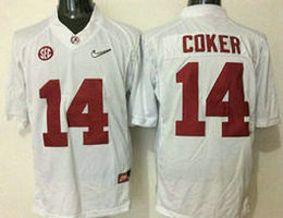 Youth Alabama Crimson Tide #14 Jake Coker White Authentic Stitched NCAA Jersey