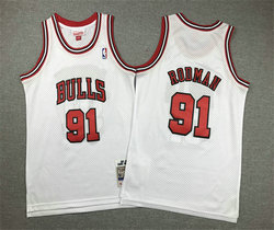 Youth Chicago Bulls #91 Dennis Rodman White Hardwood Classics Authentic Stitched NBA Jersey