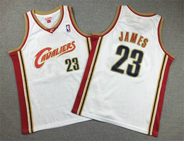 Youth Cleveland Cavaliers #23 Lebron James White Throwback Authentic Stitched NBA jerseys