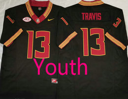 Youth Florida State Seminoles #13 Jordan Travis Black Red number Stitched NCAA College Football Jersey