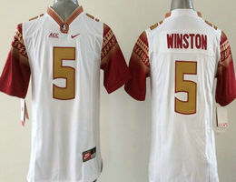 Youth Florida State Seminoles #5 Jameis Winston White Authentic Stitched NCAA Jerseys