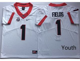 Youth Georgia Bulldogs #1 Justin Fields White Vapor Untouchable College Football Limited Jersey