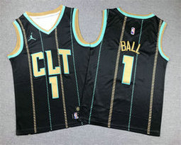 Youth Jordan Charlotte Hornets #1 LaMelo Ball Black City Authentic Stitched NBA Jersey