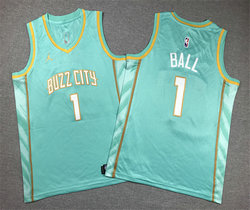 Youth Jordan Charlotte Hornets #1 LaMelo Ball Green 2024 CIty Authentic Stitched NBA Jersey