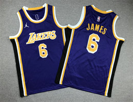 Youth Jordon Los Angeles Lakers #6 Lebron James Purple Authentic Stitched NBA Jersey