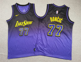 Youth Jordon Los Angeles Lakers #77 Luka Doncic Purple Basketball Jersey
