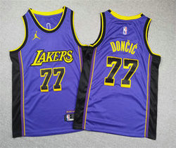 Youth Jordon Los Angeles Lakers #77 Luka Doncic Purple Basketball Jersey