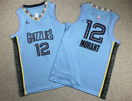 Youth Jordon Memphis Grizzlies #12 Ja Morant Light blue Authentic Stitched NBA Jersey