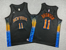 Youth Jordon New Yok Knicks #11 Jalen Brunson Navy Blue 2026 City With Advertising Jersey