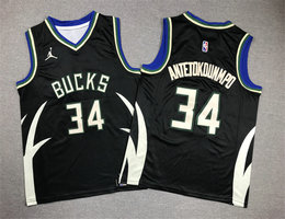 Youth Jordon Nike Milwaukee Bucks #34 Giannis Antetokounmpo Black Authentic Stitched NBA Jersey