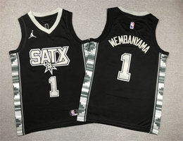 Youth Jordon San Antonio Spurs #1 Victor Wembanyama Black Authentic Stitched NBA Jersey