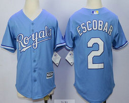 Youth Kansas City Royals #2 Alcides Escobar Light Blue Authentic Stitched MLB Jersey