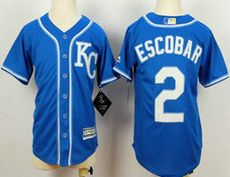 Youth Kansas City Royals #2 Alcides Escobar Royal Blue KC Authentic Stitched MLB Jersey