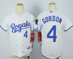 Youth Kansas City Royals #4 Alex Gordon White Authentic Stitched MLB Jersey