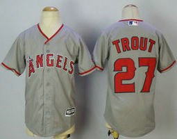 Youth Los Angeles Angels of Anaheim #27 Mike Trout Grey Authentic Stitched MLB Jersey