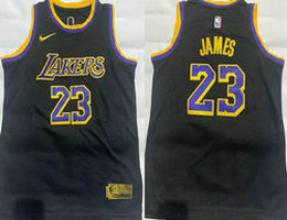 Youth Los Angeles Lakers #23 Lebron James Black (gold nike)Authentic Stitched NBA Jersey