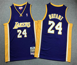 Youth Los Angeles Lakers #24 Kobe Bryant Blue V Collar Hardwood Classics Authentic Stitched NBA Jersey
