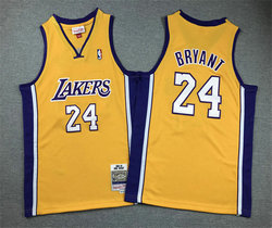 Youth Los Angeles Lakers #24 Kobe Bryant Gold V Collar Hardwood Classics Authentic Stitched NBA Jersey