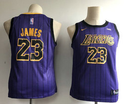 Youth Los Angeles Lakers #23 Lebron James Purple Authentic Stitched NBA jersey