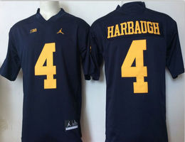 Youth Michigan Wolverines #4 Jim Harbaugh Blue Jordan Authentic Stitched NCAA Jersey
