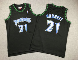 Youth Minnesota Timberwolves #21 Kevin Garnett Black Hardwood Classics Authentic Stitched NBA Jersey