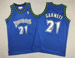 Youth Minnesota Timberwolves #21 Kevin Garnett Blue Hardwood Classics Authentic Stitched NBA Jersey