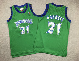Youth Minnesota Timberwolves #21 Kevin Garnett Green Hardwood Classics Authentic Stitched NBA Jersey