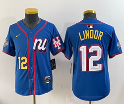 Youth National League #12 Francisco Lindor Blue 2025 All-Star Baseball Jersey