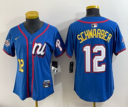 Youth National League #12 Kyle Schwarber Blue 2025 All-Star Baseball Jersey