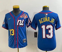 Youth National League #13 Ronald Acuna Jr Blue 2025 All-Star Baseball Jersey