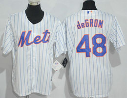 Youth New York Mets #48 Jacob DeGrom White(Blue Strip) Authentic stitched MLB jersey