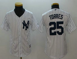 Youth New York Yankees #25 Gleyber Torres White Authentic Stitched MLB jersey