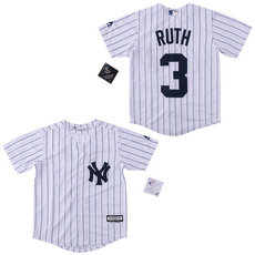 Youth New York Yankees #3 Babe Ruth White Authentic stitched MLB jersey