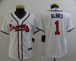 Youth Nike Atlanta Braves #1 Ozzie Albies White Authentic Stitched MLB Jersey