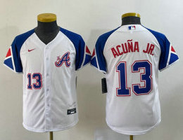 Youth Nike Atlanta Braves #13 Ronald Acuna Jr #13 front 2023 City Authentic Stitched MLB Jersey