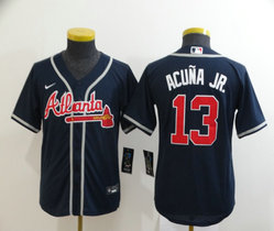 Youth Nike Atlanta Braves #13 Ronald Acuna Jr Navy Blue Game Authentic Stitched MLB Jersey