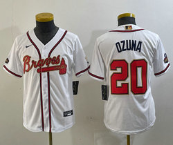 Youth Nike Atlanta Braves #20 Marcell Ozuna White World Series Champions Authentic Stitched MLB jersey