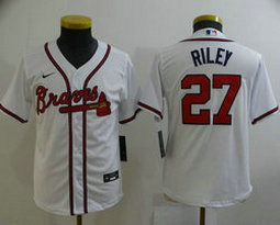 Youth Nike Atlanta Braves #27 Austin Riley White Game Authentic Stitched MLB Jersey