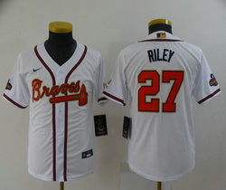 Youth Nike Atlanta Braves #27 Austin Riley White Gold Red number Champions Game Authentic Stitched MLB Jersey