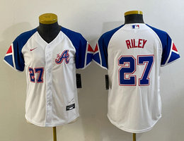 Youth Nike Atlanta Braves #27 Austin Riley white 2023 City #27 front Authentic Stitched MLB Jerseys