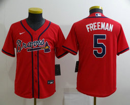 Youth Nike Atlanta Braves #5 Freddie Freeman Red Authentic Stitched MLB Jersey