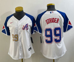 Youth Nike Atlanta Braves #99 Spencer Strider white 2023 City Blue 99 on front Stitched MLB Jersey