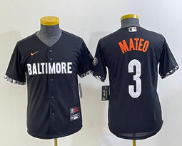 Youth Nike Baltimore Orioles #3 Jorge Mateo Black 2023 City Authentic Stitched MLB Jersey