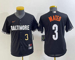 Youth Nike Baltimore Orioles #3 Jorge Mateo Black 2023 City Gold 3 on front Authentic Stitched MLB Jersey